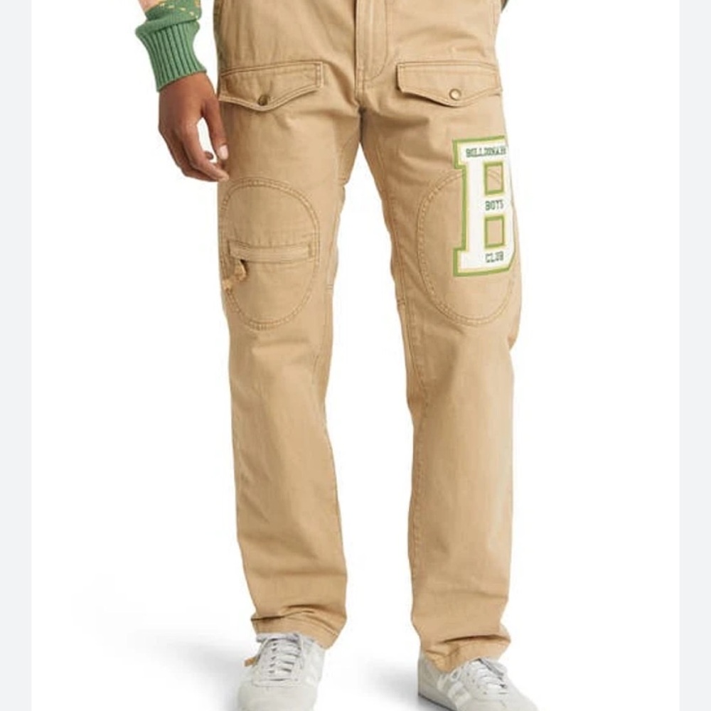 Billionaire Boys Club Tan Cargo Pants with Green Patch Accent
